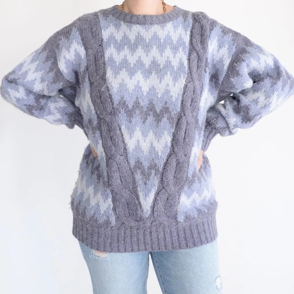 Vintage  White Stag Multi Blues Chevron Print Sweater Size Large - Picture 2 of 12